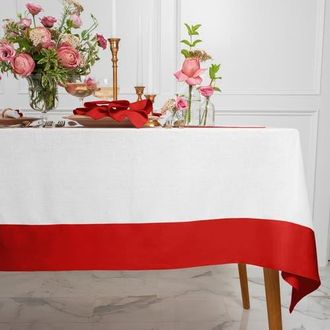 Solino Home Linen Tablecloth for Dining Table, Holiday and Everyday Dining Table Decor - Contempo in Red And White at Nordstrom, Size X-Small