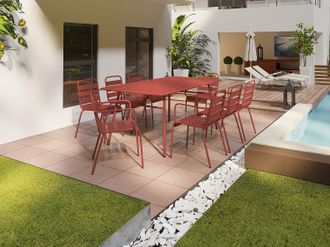Vente-Unique Sala da pranzo da giardino in metallo - un tavolo L.200 cm e 8 sedie impilabili - Terracotta - MIRMANDE di MYLIA