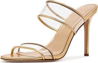 Veronica Beard Asha 95 Piping Strappy Sandals Womens Sandals Clear/Pale Gold : 7.5 M, Synthetic