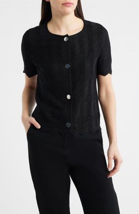 Anne Klein Zigzag Pointelle Cardigan in Anne Black at Nordstrom, Size X-Small