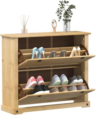 vidaXL Vidaxl - Mueble Zapatero Corona Madera Maciza De Pino 99x32x85 Cm