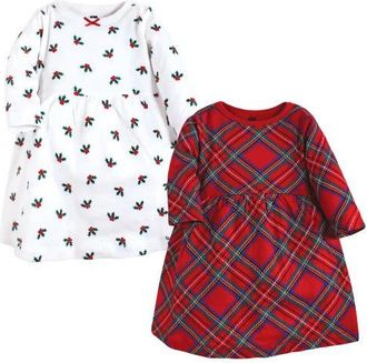Hudson Baby Two-Piece Long-Sleeve Dresses Set in Red Tartan at Nordstrom, Size 18-24M