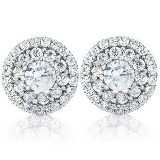 Pompeii3 Double Halo Diamond Screw Back Studs 1/2 Carat TW 14K White Gold
