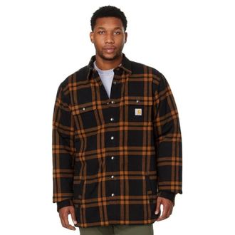 Carhartt Work in Progress Flannel Shirt Mens Black Brown Plaid Sherpa Lined Snap Front UPS1327
