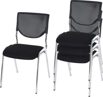 Hhg Hhg - Nunca Usado] Juego De 4 Sillas De Visita T401, Silla De Conferencia Apilable, Tela/textil, Asiento Negro, Patas Cromadas