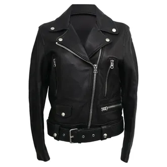 Acne Studios Belted Biker Jacket in Black Leather