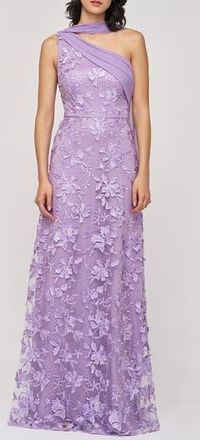 JS Collections Nola Embroidered Floral Scarf Detail One-Shoulder Gown in Lilac at Nordstrom Rack, Size 14