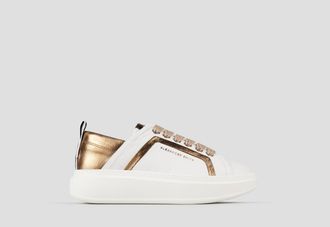Alexander Smith Wembley Woman in white leather with bronze side ribbing and heel
