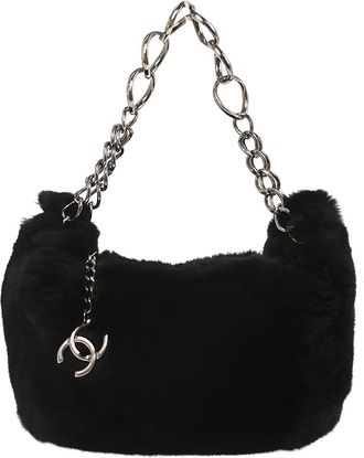 Chanel Chain Hobo Lapin Fur Black Fur Handbag (Pre-Owned)