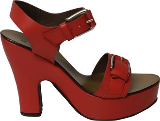 Marni Buckle Platform Sandals in Coral Leather