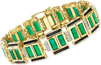Ross-Simons Green Chalcedony and White Topaz Bracelet With Black Enamel in 18kt Gold Over Sterling