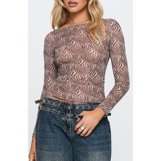 Princess Polly Believe Me Abstract Zebra Print Mesh Top at Nordstrom, Size 6