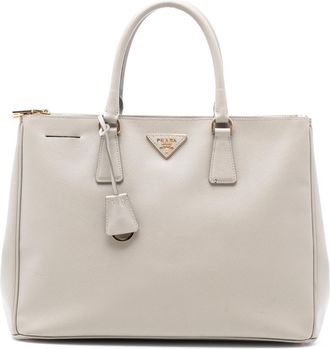 Prada Pre-owned Womens Large Saffiano Lux Galleria Double Zip Tote - Light Grey Leather - One Size