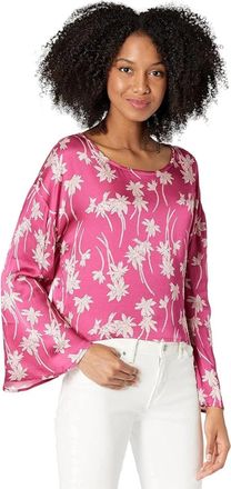 Chaser Top Womens Pink Floral Bell Sleeve Back Slit Cropped Blouse JZZ395