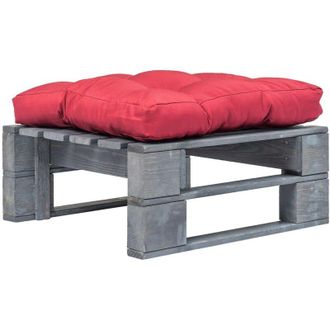 vidaXL Otomana De Pal&eacute;s Para Jard&iacute;n Madera Gris Y Coj&iacute;n Rojo Vidaxl