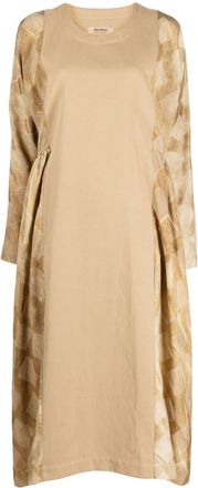 Uma Wang panelled long-sleeve midi dress - women - Wool - M - Brown