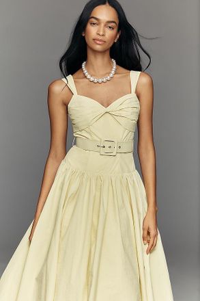 Mac Duggal Belted Drop-Waist Midi Dress