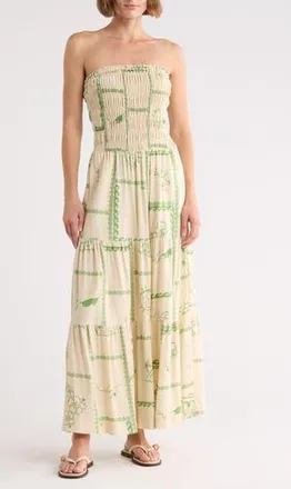 Dress To Strapless Smocked Midi Dress in Off White Rio at Nordstrom Rack, Size Xx-Small