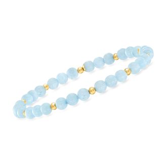 RS Pure by Ross-Simons Aquamarine Bead Stretch Bracelet With 14kt Yellow Gold