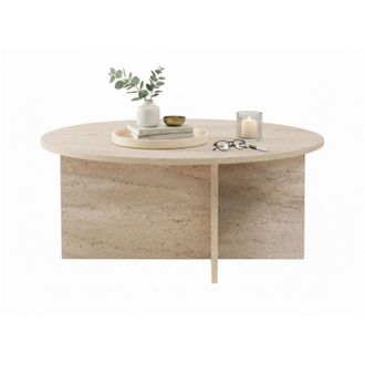 Dmora Tavolino da Salotto Simbario, Forma Rotondo, Materiale Piano in Legno Nobilitato, Colore Ripiano Bianco, 90x90x40h cm Bianco Marmo