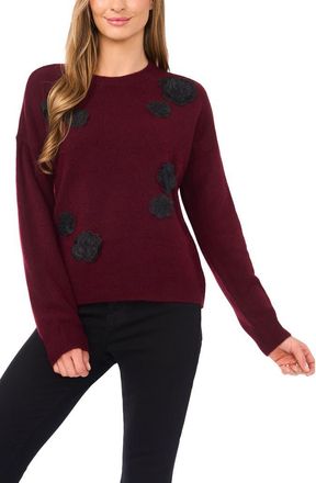 CeCe by Cynthia Steffe Floral Appliqué Sweater in Wine at Nordstrom, Size X-Small