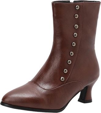 Generic Brown Women Brown Pointed Toe Ankle Boots Side Zipper Low Heel British Design for Winter Comfort Wear