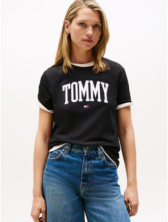 Tommy Hilfiger Womens Tommy Logo Ringer T-Shirt - Black - S