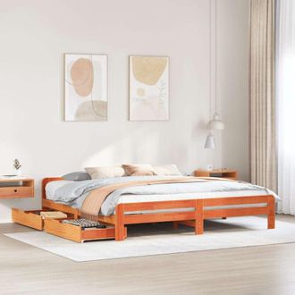 vidaXL Cama Sin Colch&oacute;n Madera Maciza De Pino Marr&oacute;n Cera 200x200 Cm Vidaxl