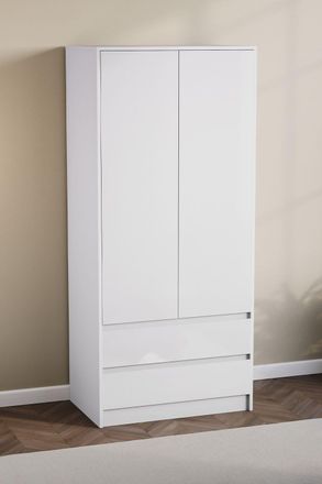 Home Discount Vida Designs Glinton High Gloss 2 Door 2 Drawer Wardrobe Storage Bedroom Furniture in White