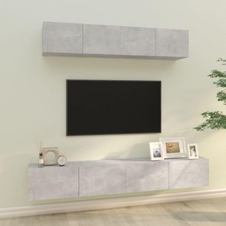 vidaXL Vidaxl - Set De Muebles De Tv 4 Pzas Madera Contrachapada Gris Hormig&oacute;n