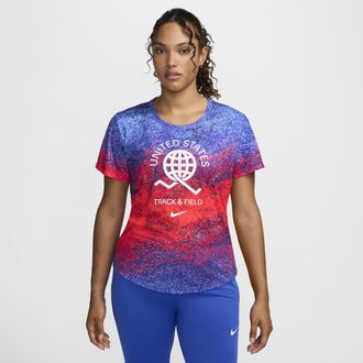 Nike USA One Nike Womens Dri-FIT Running Short-Sleeve Top in Red | FJ3432-635
