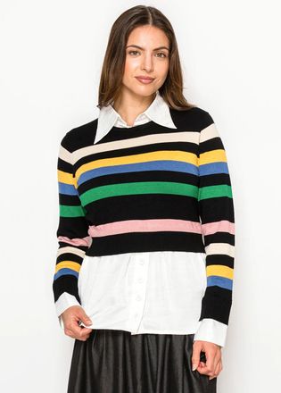 YAL New York Colorful Stripe Sweater with Built-In Shirt