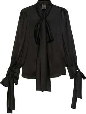 Rhizome bow-tie silk blouse - women - Silk - L - Black