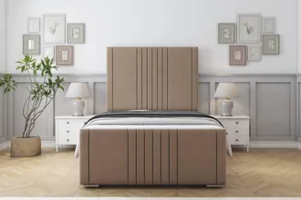 Sloomy Harrington Plush Frame-Mattress - 50 Upholstered Headboard in Taupe | Size: Super King