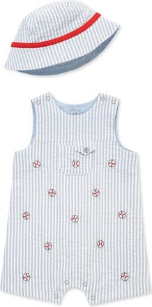 Little Me Baseball Sleeveless Romper & Hat in Grey at Nordstrom, Size 12M