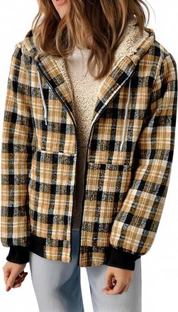 Generic Fleece Jacket Women Sherpa Fleece Lined Hooded Lumberjack Jacket Classic Flannel Jackets Long Sleeve Elegant Plaid Shirt with Pockets Checked Shacket 