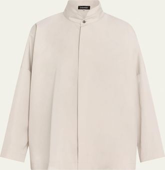 Eskandar Wide Longer-Back Double Stand Collar Shirt (Mid Plus Length)
