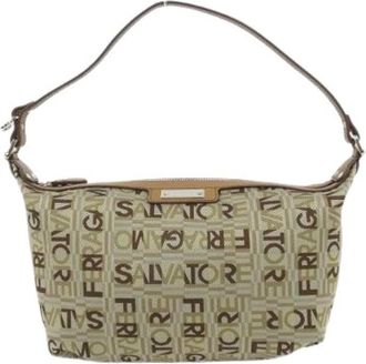 Ferragamo Pre-owned Nylon Leren Schoudertas - Dames - Vintage Schoudertas - Beige - ONE Size - Nylon - Vintage