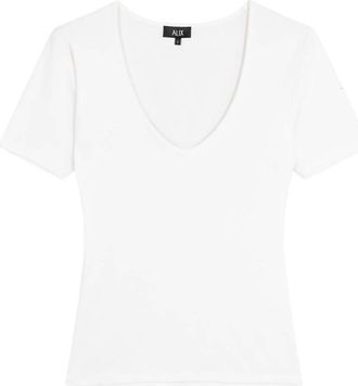 ALIX The Label Alix The Label - Gebreid T-shirt met V-hals - Dames - Tops - Wit - Maat: S Katoen