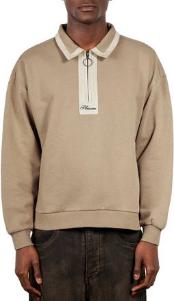 Pleasures Drift Cotton Quarter Zip Polo in Tan at Nordstrom, Size Xx-Large