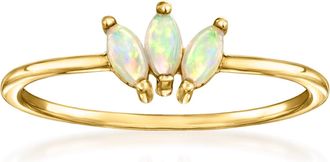 RS Pure by Ross-Simons Opal 3-Stone Lotus Ring in 14kt Yellow Gold