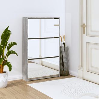vidaXL Vidaxl - Mueble Zapatero Y Espejo 3 Niveles Gris Sonoma 63x17x102,5 Cm
