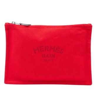 Herm&egrave;s Pre-owned Canvas Pouch - Dames - Pre-owned - Rood - Maat: ONE Size