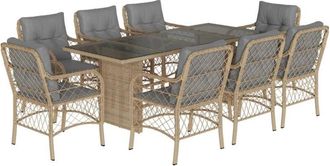 vidaXL Set Comedor De Jard&iacute;n 9 Pzas Con Cojines Rat&aacute;n Sint&eacute;tico Beige Vidaxl