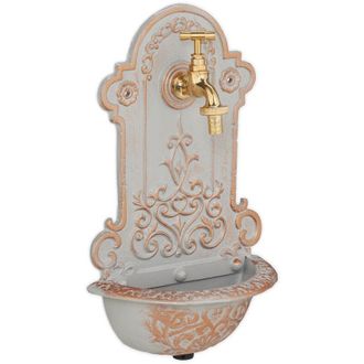 Relaxdays Relaxdays Fontana a Muro da Esterno, Fontanella Giardino, Vaschetta Rubinetto, Ghisa e Ottone, 36x22x10,5 cm, Oro Grigio
