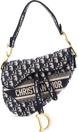Dior Borsa a spalla Saddle media in tela con motivo Oblique e logo - Blu