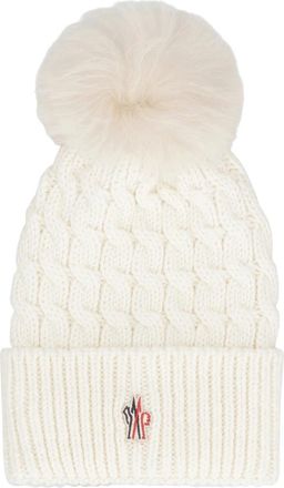 Moncler Wollen Mutze met Pompon - Dames - Hoeden - Wit - ONE Size - Wol - Accessoires