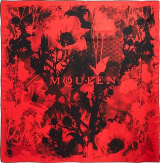 Alexander McQueen Floral Collage Silk Twill Square Scarf in Red/Black at Nordstrom