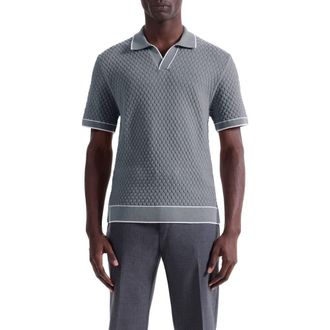 Bugatchi Johnny Collar Basket Stitch Cotton Blend Polo Sweater in Cement at Nordstrom Rack, Size Medium