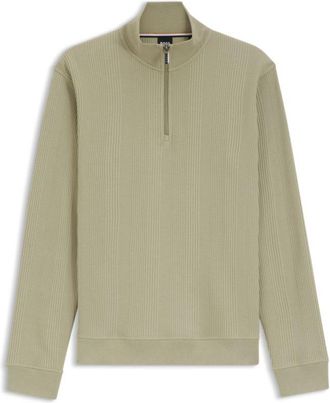 BOSS Cotton-blend zipper-neck sweatshirt with waffle structure